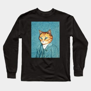 Vincent cat Gogh - Funny, Cat, Portrait, Gift Idea, Shirt, portrait, Vincent van Gogh, starry night, the scream, meme, kitty, kitten, tiktok, instagram, Long Sleeve T-Shirt